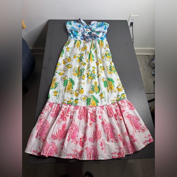 Farm Rio Anthropologie Tiered Cutout Cover-Up Midi Dress Tube Smocked - Picture 6 of 12